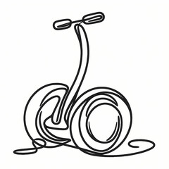 Continuous one-line drawing of a Segway, flowing abstract lines forming a sleek and minimalistic shape.