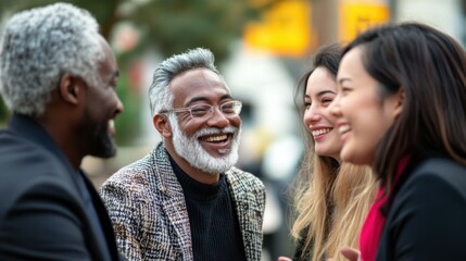 Fototapeta premium Diverse group of smiling businesspeople talking together around