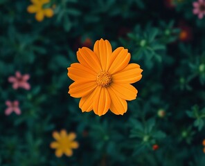 Blooming Orange Flower with Blurred Greenery Background in Natural Light