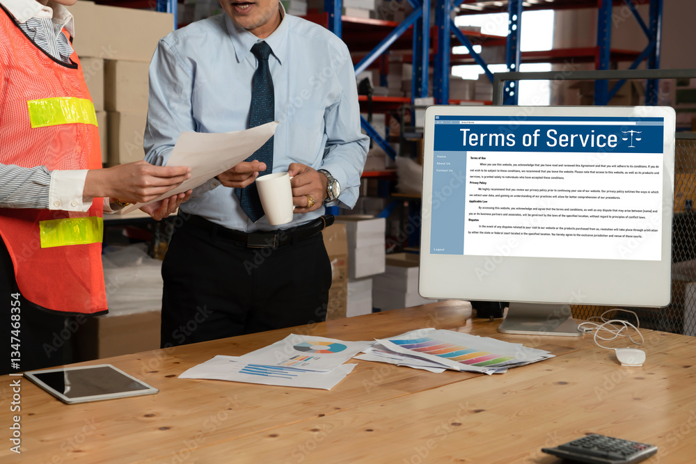 Poster online term of service conditions showing brisk rules and regulations in using the website on device
