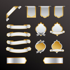 Set of 3d golden sticker ribbon banners with arabesque design