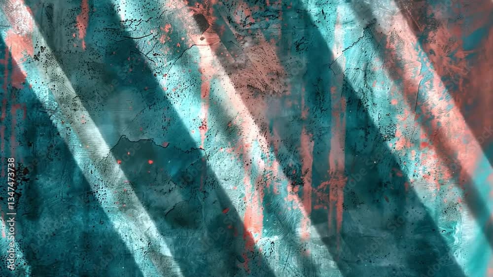 Poster vibrant abstract background teal and coral colors with textured patterns and light, creating dynamic