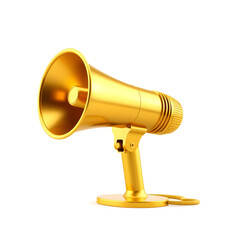 Gold Megaphone Isolated on White Background. Portable Golden Bullhorn Render. 3D Illustration Generative AI