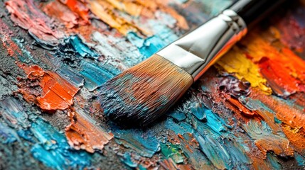 Obraz premium Closeup of Paintbrush on Palette