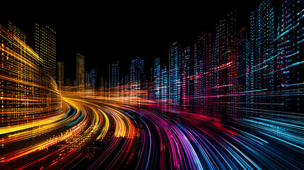 Obraz premium Abstract Cityscape At Night With Colorful Light Trails