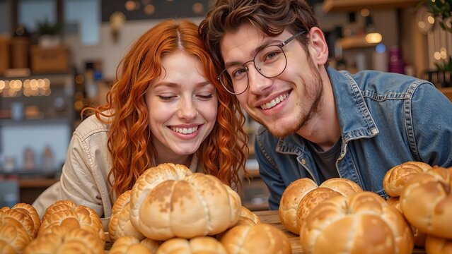 young couple in the bakery