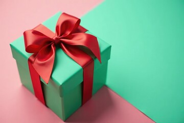 Obraz premium Colorful gift box wrapped in red and green ribbon tied with a bow, gift box, bows,