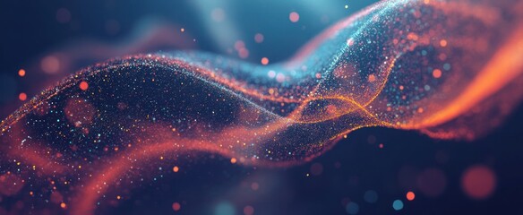 Abstract image of flowing particles with various colors and patterns