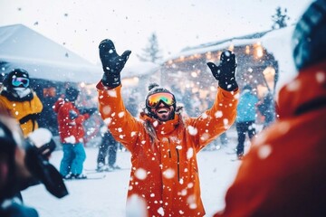 Celebrations abound as skiers gather to unwind after a day on the slopes.