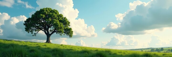 Obraz premium Solitary tree branches stretching towards sky, foliage, landscape