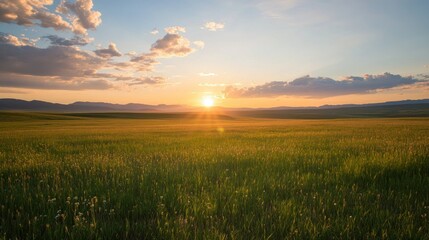 Fototapeta premium Golden Hour Sunset Over Grassland