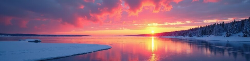 Sonnenaufgang ?ber den baikalen See in der Winterzeit, baikal sunset, frozen horizon