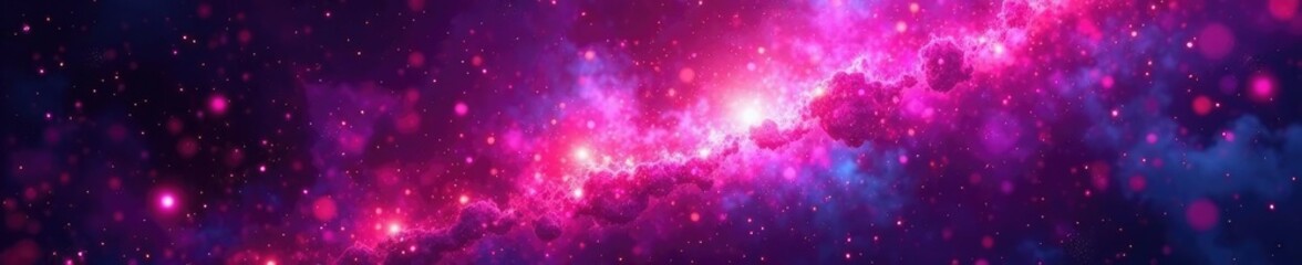 Obraz premium Space background with colorful explosions of bright pink and purple particles, cosmos, shockwave