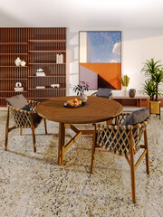 Large luxury modern bright interiors Living room mockup illustration 3D rendering image