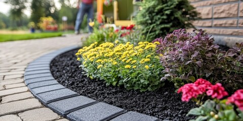 Professional landscaper installing garden edging to enhance security.