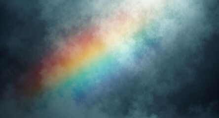 Fototapeta premium Rainbows emerge as sunlight refracts through misty air, dispersing into spectral colors against cloudy skies, revealing light's properties