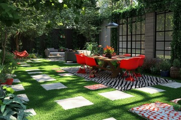 Modern back patio - garden and backyard with seating and place to entertain and cook
