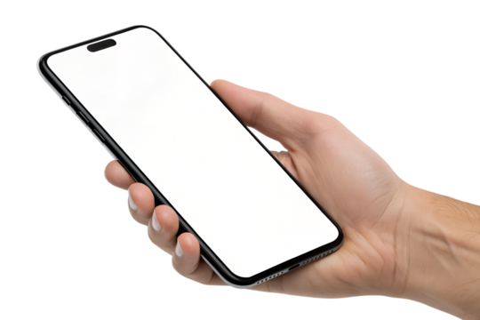 Hand Holding Smartphone with Blank Screen – Transparent PNG Clipart