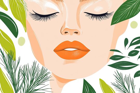 Minimalistic line art illustration of a woman surrounded by abstract green botanical elements for a tranquil aesthetic experience