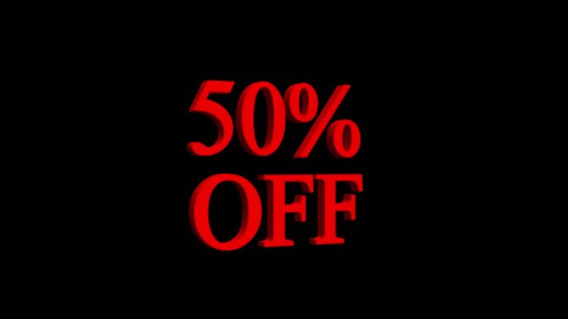 Digital flash Sale discount 50 Percent offer with black background. animated 50% discount animation. 3d rendering
