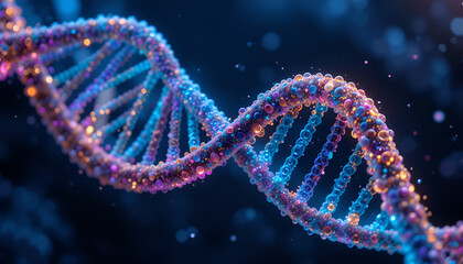 Obraz premium Futuristic DNA Double Helix – Biotechnology, Genetics, and Molecular Science