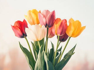 Naklejka premium Colorful Tulip Bouquet for Spring Bloom, Soft Background.