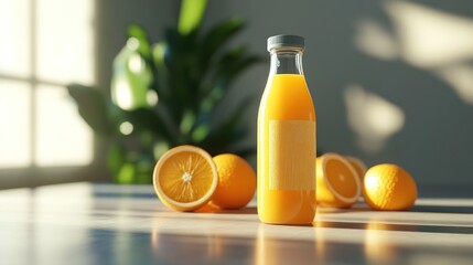 Obraz premium Orange Juice Bottle with Oranges