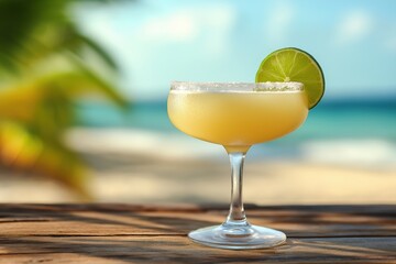 Chilled Daiquiri Cocktail with Lime Garnish Against a Stunning Cuban Coastal Backdrop
