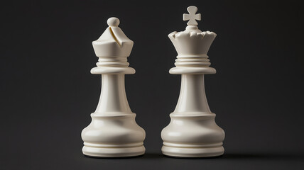 White chess king and queen on a dark background.