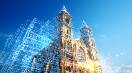 Naklejka premium Digital Effect On Historic Church Building Exterior
