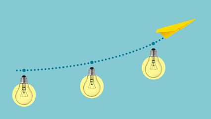 Benchmark and business planning or Ideas for Business success. Growth chart and paper plane.