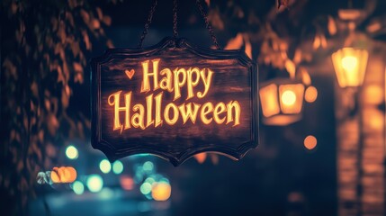 Happy Halloween sign illuminated at night