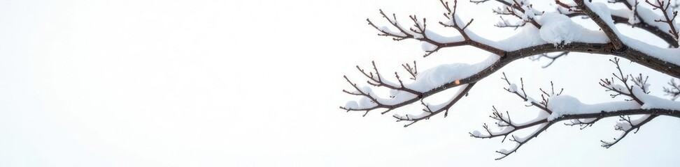 Obraz premium Isolated tree branches on white background with snowflakes, peaceful, snow