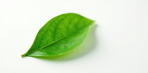 Fototapeta premium delicate green leaf isolated on white background, nature, solitary, foliage