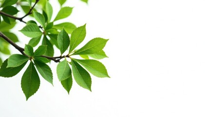 Obraz premium Isolated tree branches with leaves on white background, simplicity, green, serenity
