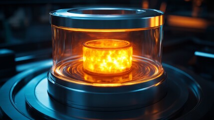 A glowing nuclear core, radiating energy in a futuristic containment unit 