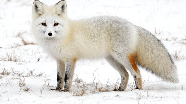 Arctic Fox in Snowy Landscape.  Possible Use Stock photo showcasing wildlife in a winter setting