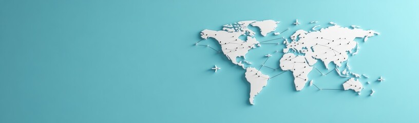 World Map Illustration on Light Blue Background
