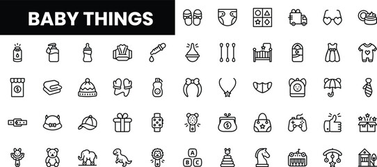 A collection of baby-related icons in a playful design style.