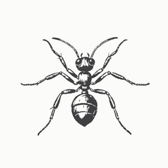 Obraz premium Ant silhouette vector illustration ,Queen Ant Icon Isolated on Black and White Cute ant cartoon character holding blue flower on white background