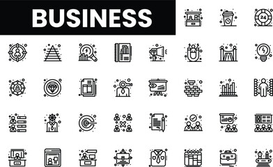 Set of modern business icons in a monochrome design, suitable for various applications.
