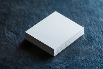 Stack of Blank White Business Cards on Dark Textured Surface Mockup