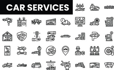 Various car service icons representing maintenance and assistance.