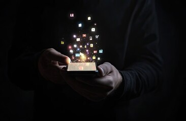 Smartphone with digital icons emanating