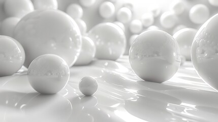White 3D abstract spheres floating soft light futuristic and spacious for advertising copy