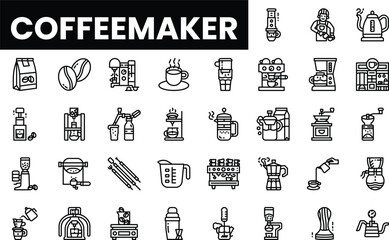 A diverse collection of coffee-making icons in a minimalist style.