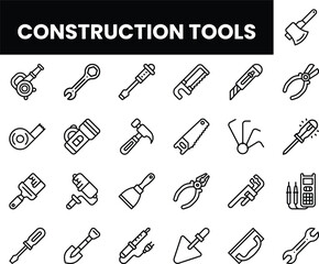 Variety of construction tools illustrated in a sleek, modern design.