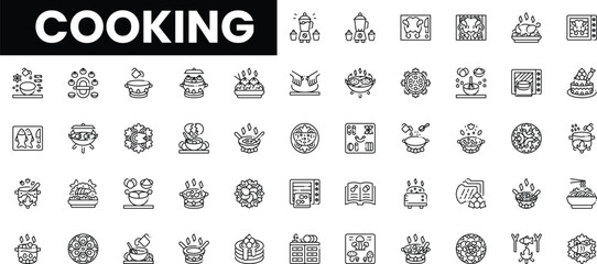 A collection of cooking-themed icons depicting various culinary elements.