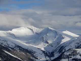 Blick in die Faschaun am Maltaberg (Maltinger Alpl) zu Wandspitze 2620m (Im Nebel), Poisnig 2528m...