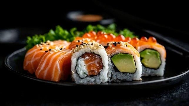 vegan sushi rolls arranged on a white plate - Powered by Adobe